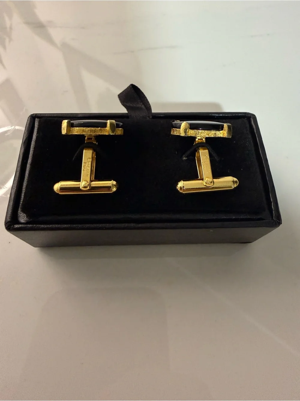 Christian Dior Gold Tone & Black Cufflinks